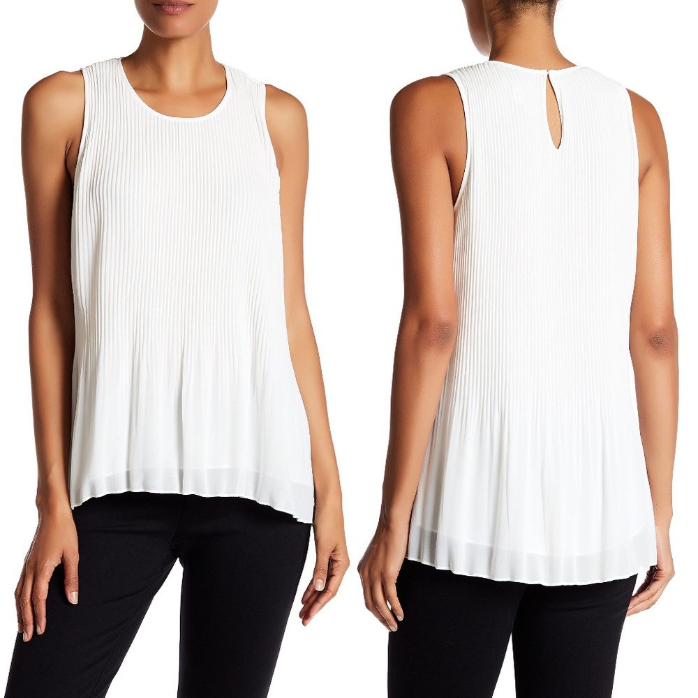SUSINA Sleeveless Pleated Chiffon Blouse - white